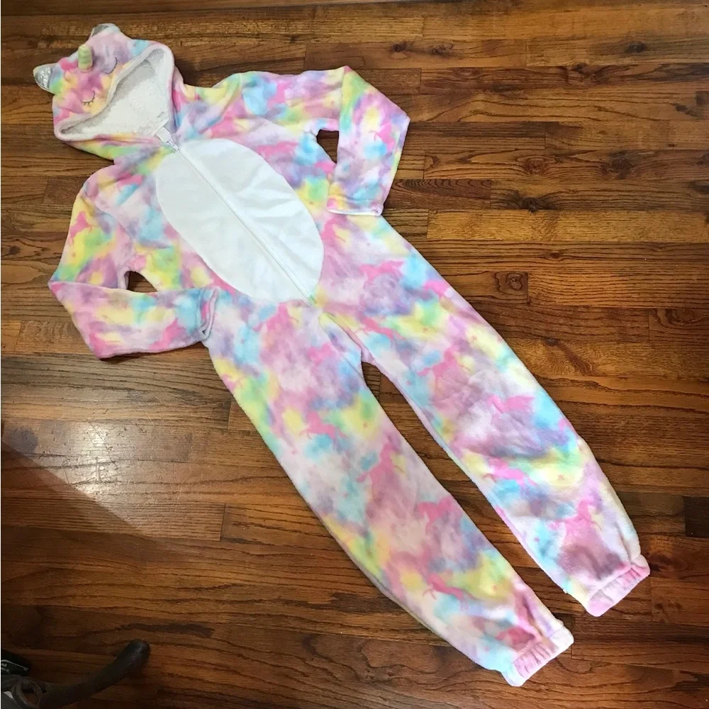 Unicorn Onesie Pajamas Hooded Hoodie Romper LS One Piece Footless Tie Dye 7 / 8